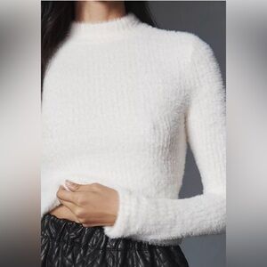 By Anthropologie Mock-Neck Fuzzy Sweater Size XS Ivory Long Sleeve Soft Cozy